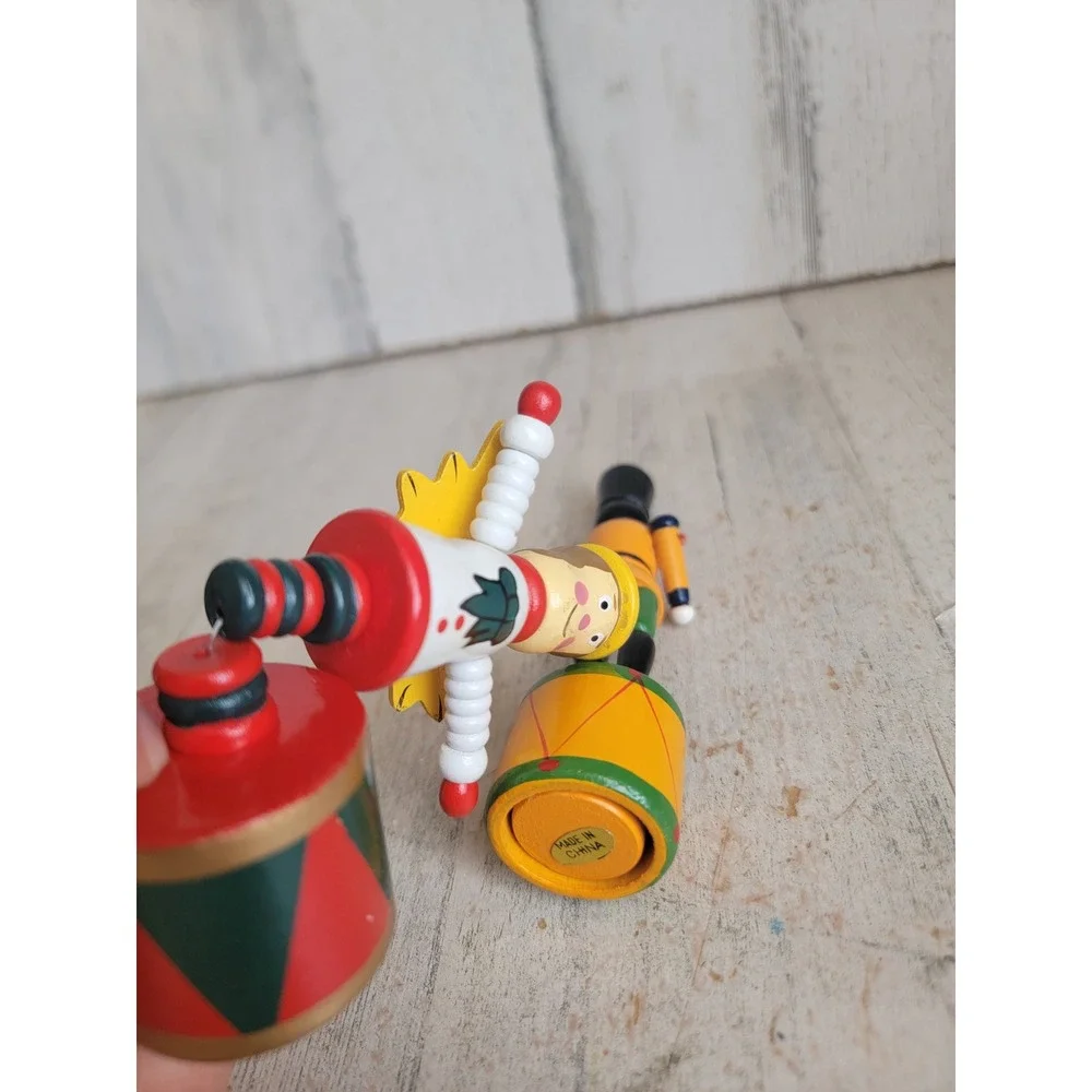 Vintage angel solider thumb push puppet toy set Xmas wooden unique